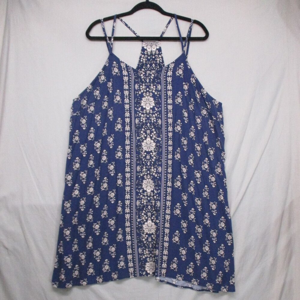 Maurice Spaghetti Strap Racer Back BOHO Knee Length Dress Blue Women Size | 2(L)
